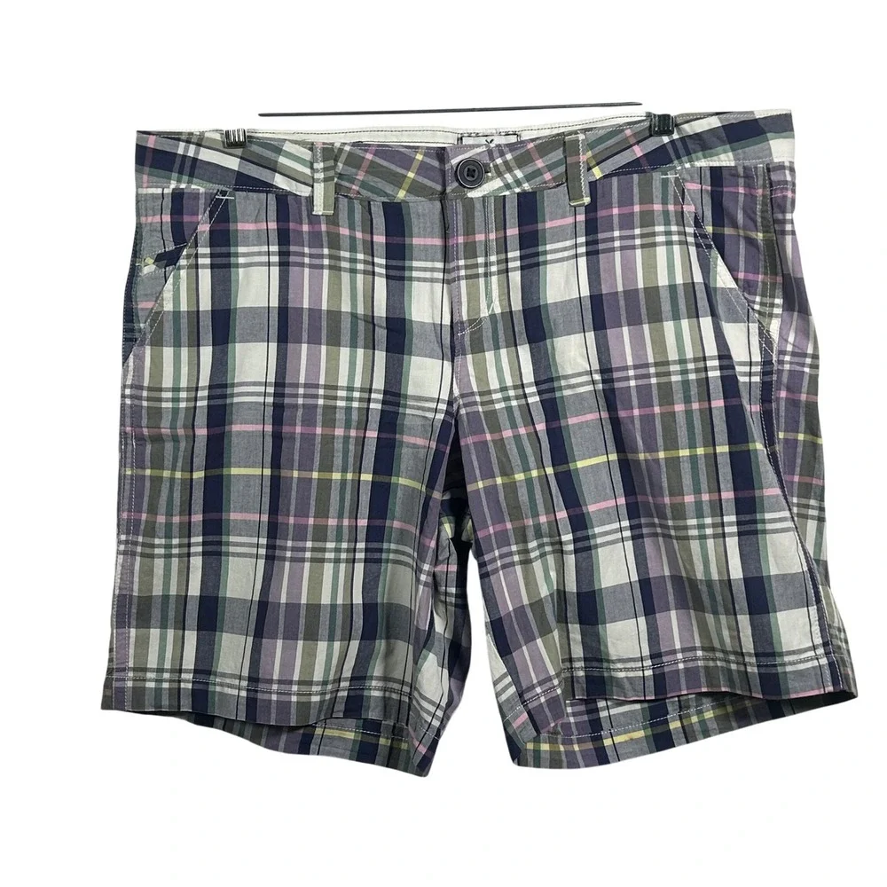 American Eagle Outfitters Plaid Shorts Womens 16 Purple Green Pink Cotton - Picture 1 of 8